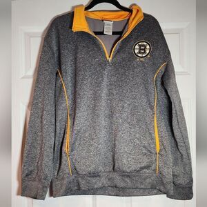 NHL Boston Bruins Gray and Yellow Logo Quarter-Zip Sweatshirt L
